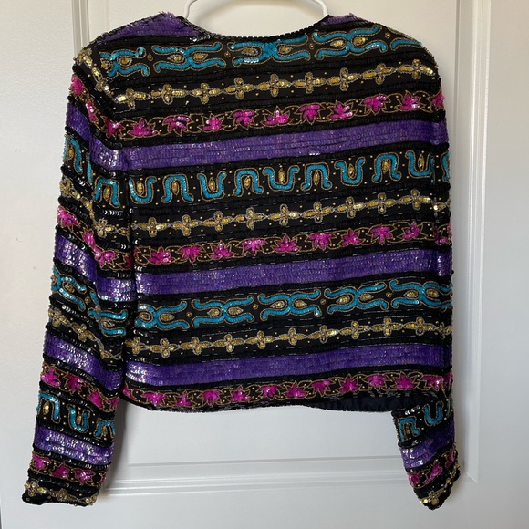 Vintage Sequin Jacket Tait Mate Women’s Black Purple Pink Blue Gold 100% Silk - Picture 2 of 5